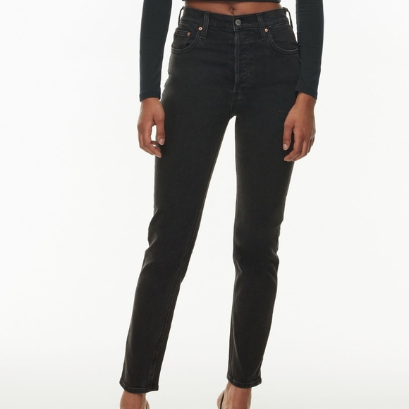 Aritzia Denim Forum Yoko High Rise Slim 23 W 28 L Black Eyeliner - Picture 1 of 5